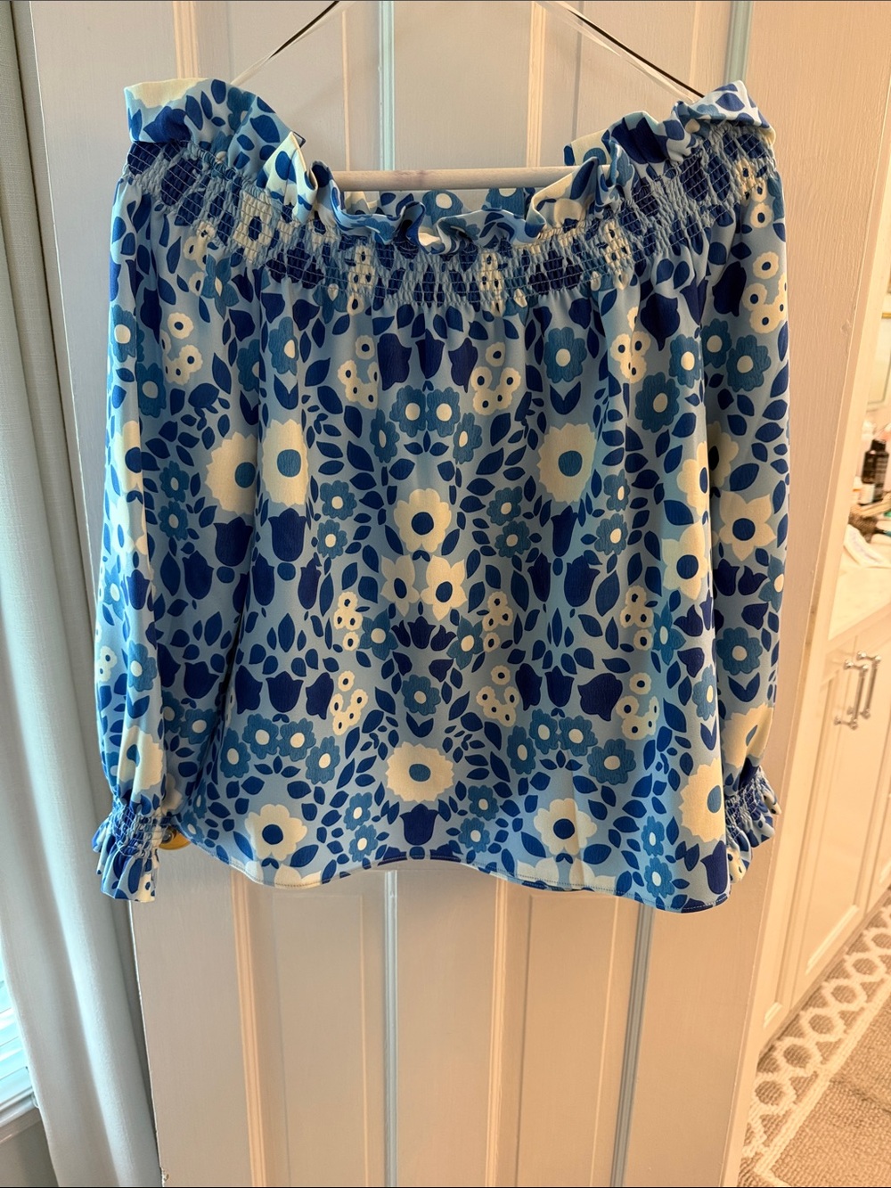 Tuckernuck Blue and White Floral Off-Shoulder Tunic